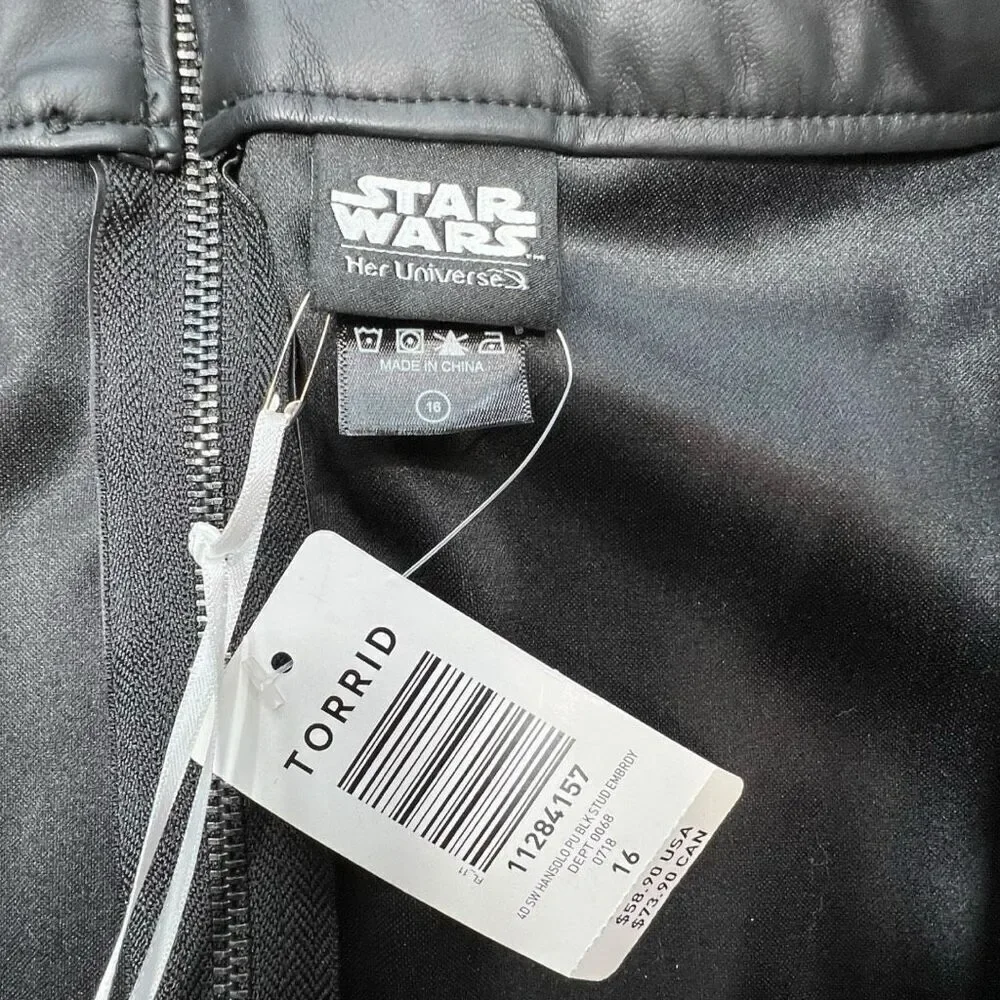 NWT Torrid Her Universe Star Wars Women's Han Solo Faux Leather Skirt Black 16